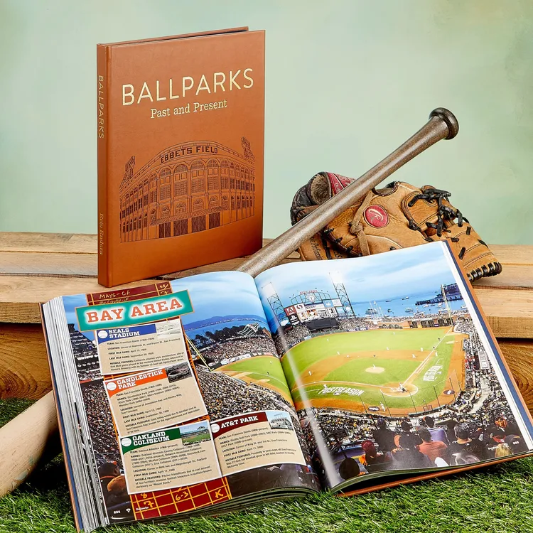 "Ballparks Past and Present" Book in Tan Bonded Leather - Image 2