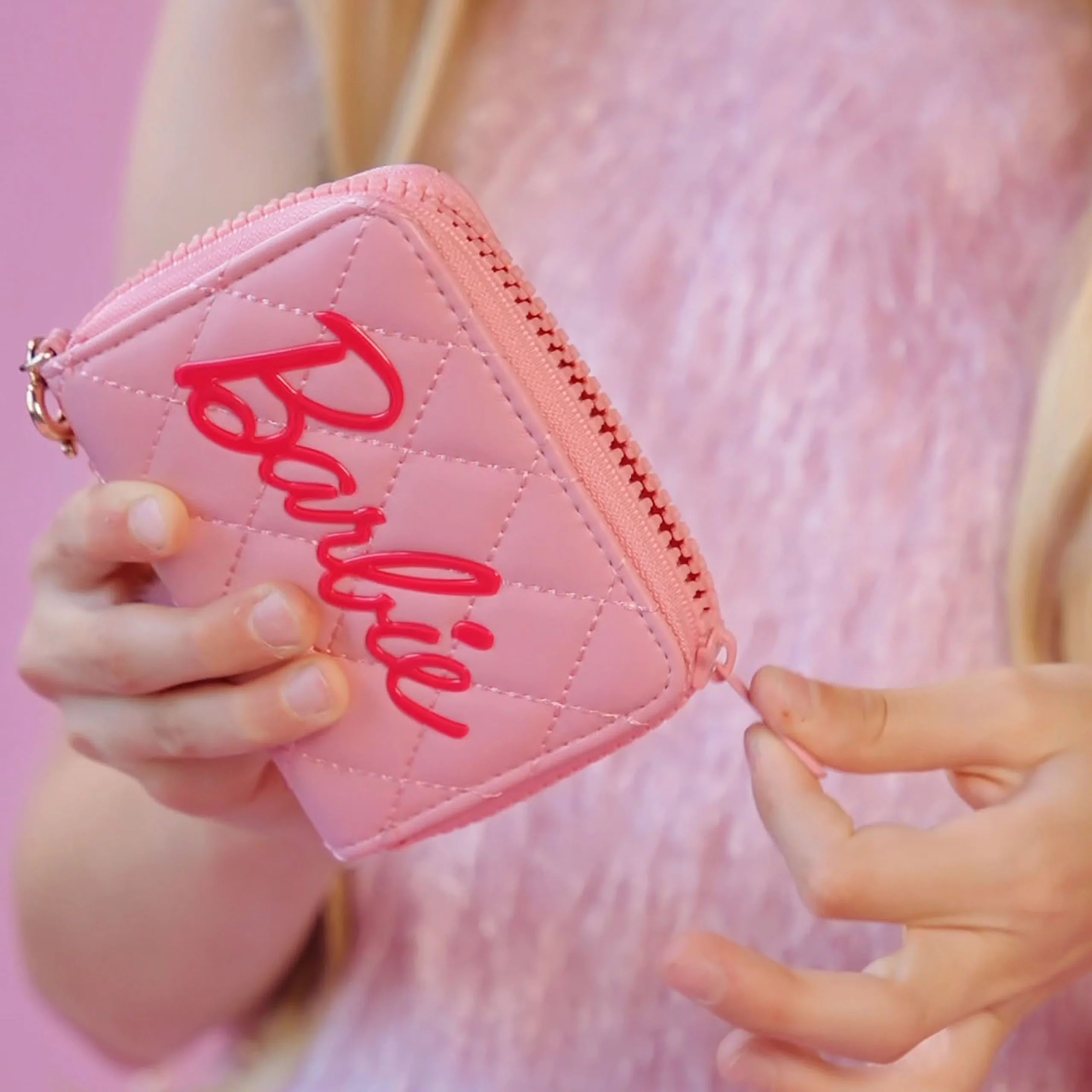 Barbie Quilted Kids Light Pink Zip Wallet with Charm - Image 2